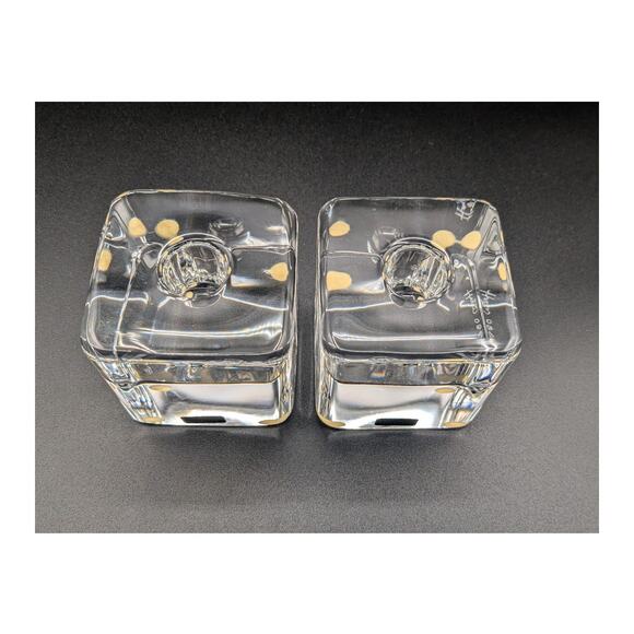 Vintage Kosta Boda Block Crystal Candle Holder Set of 2. Signed Warff - Picture 3 of 7